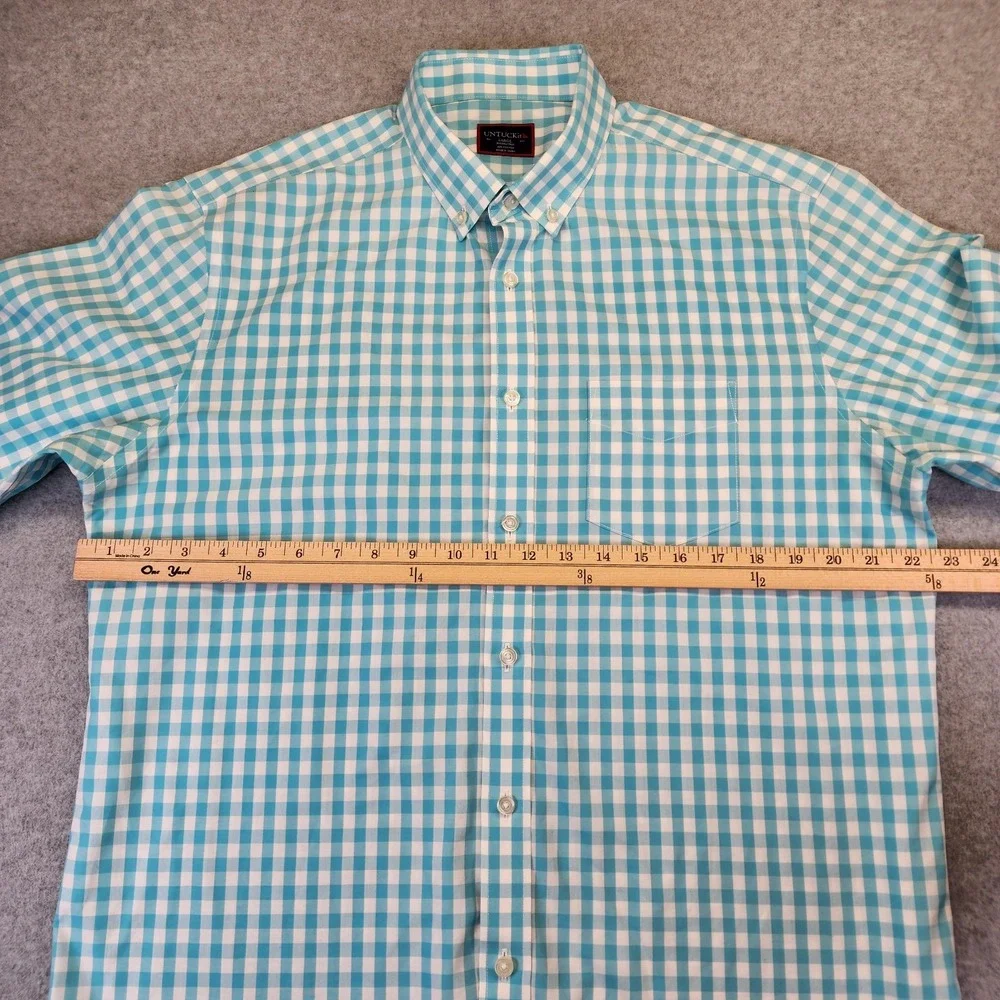 UNTUCKit Torrance Mens L Long‎ Sleeve Button Shirt Aqua Blue Gingham Check Plaid
